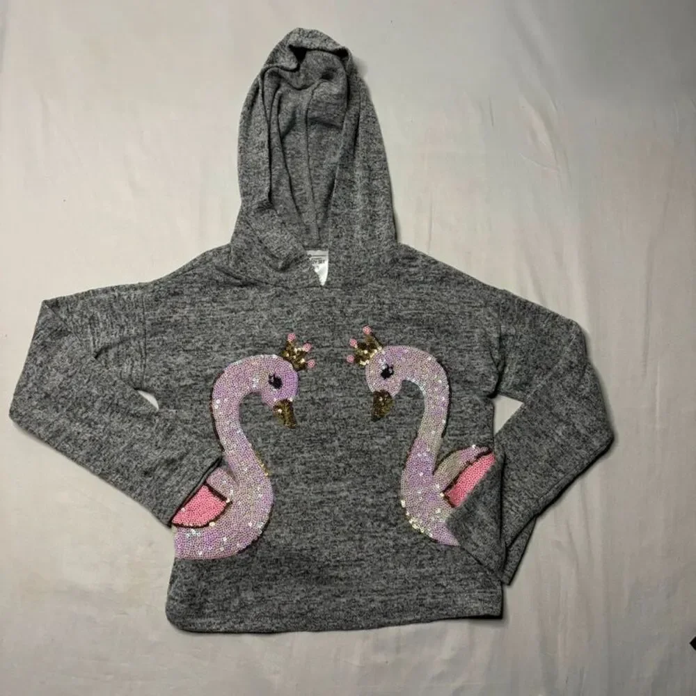 Member’s Mark Girls Gray Sequin Swan Hoodie Size 4/5 | Cozy Sweatshirt
